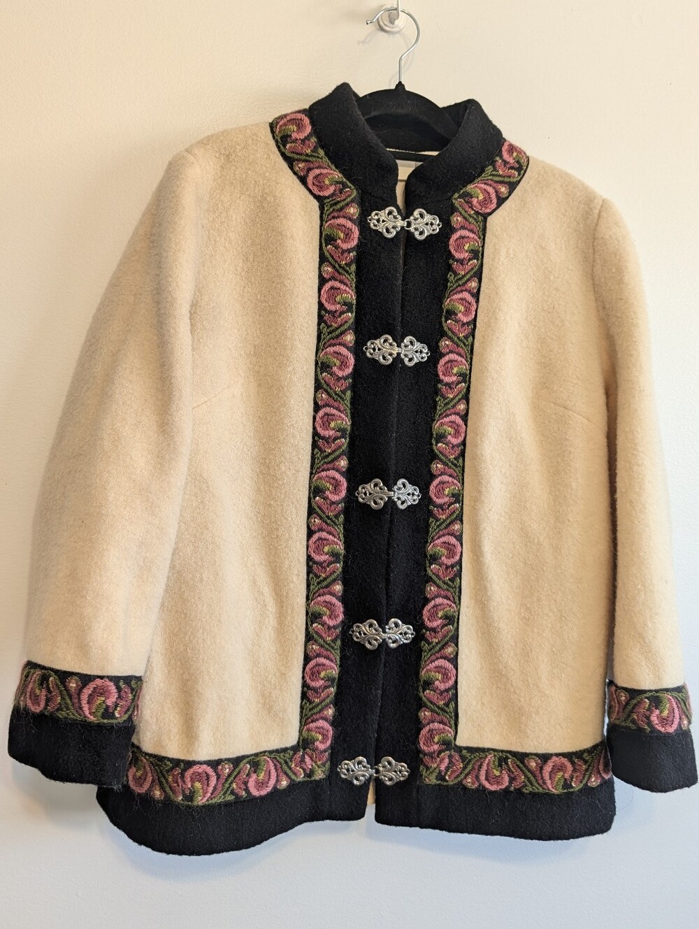 Vintage Firda Norwegian Wool Jacket Evebofoss Purple Floral Trim 40 M
